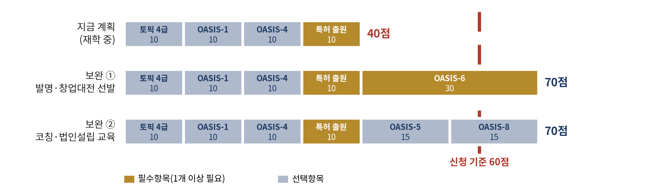 그림 10-3   학생 A의 OASIS 점수 쌓기 — 60점과 필수항목